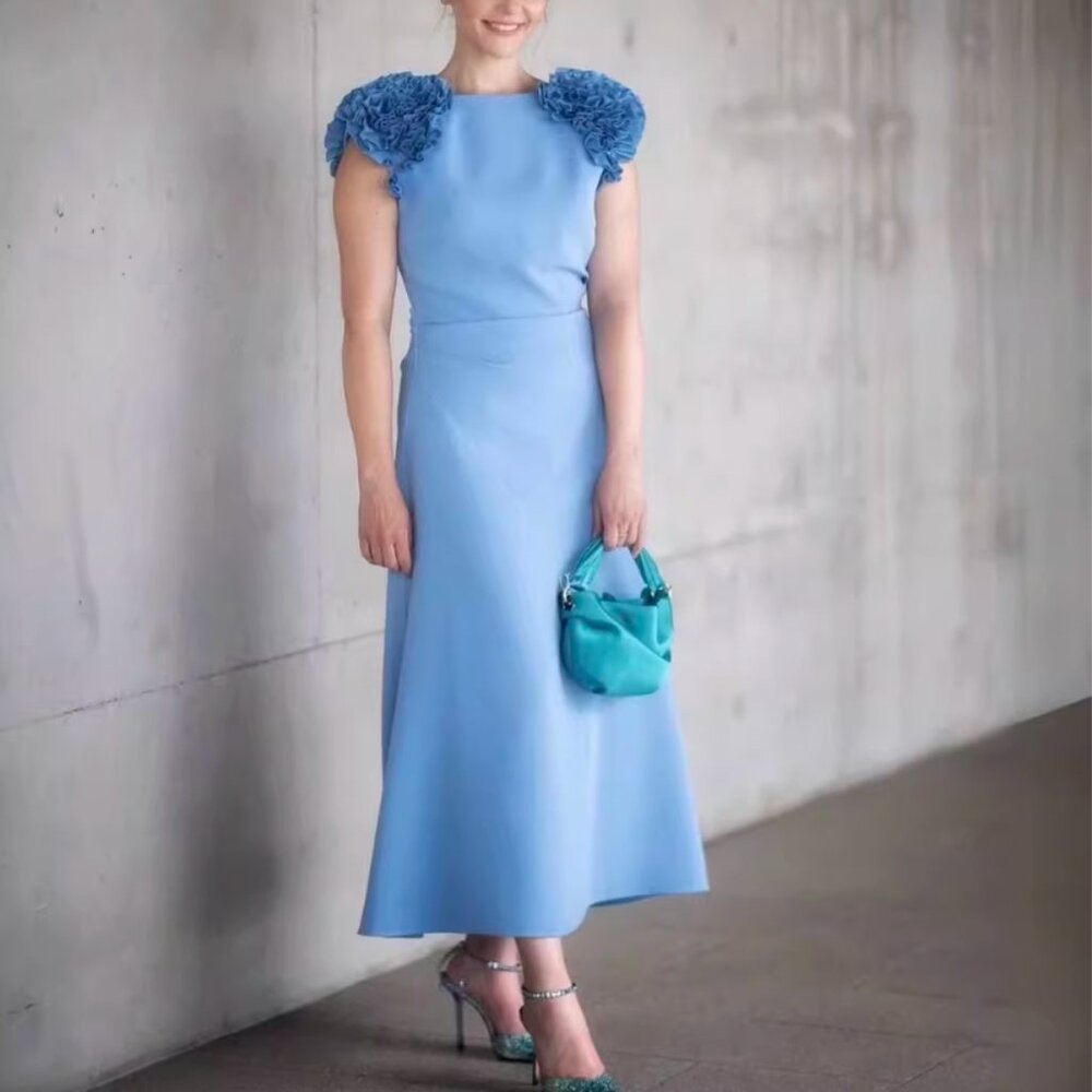 Rachel Gilbert Margot Drape Midi Dress 6/8/10 Blue Cocktail Event Wedding - Picture 4 of 9